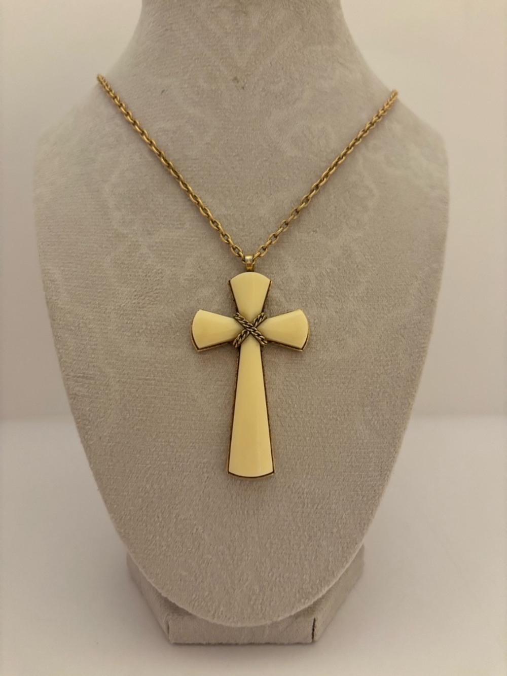 Faux Irish Ivory Cross Necklace